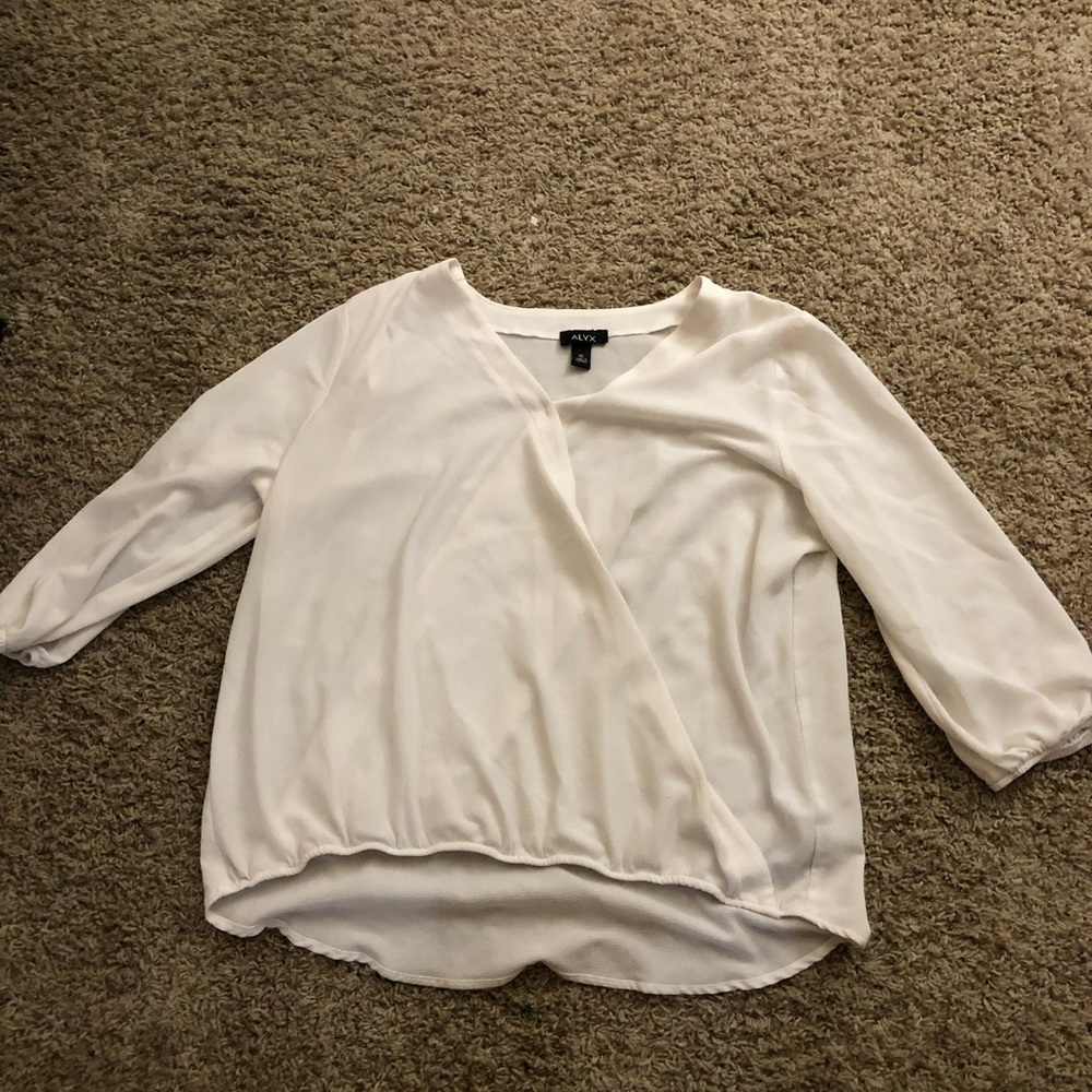 White V neck cross blouse